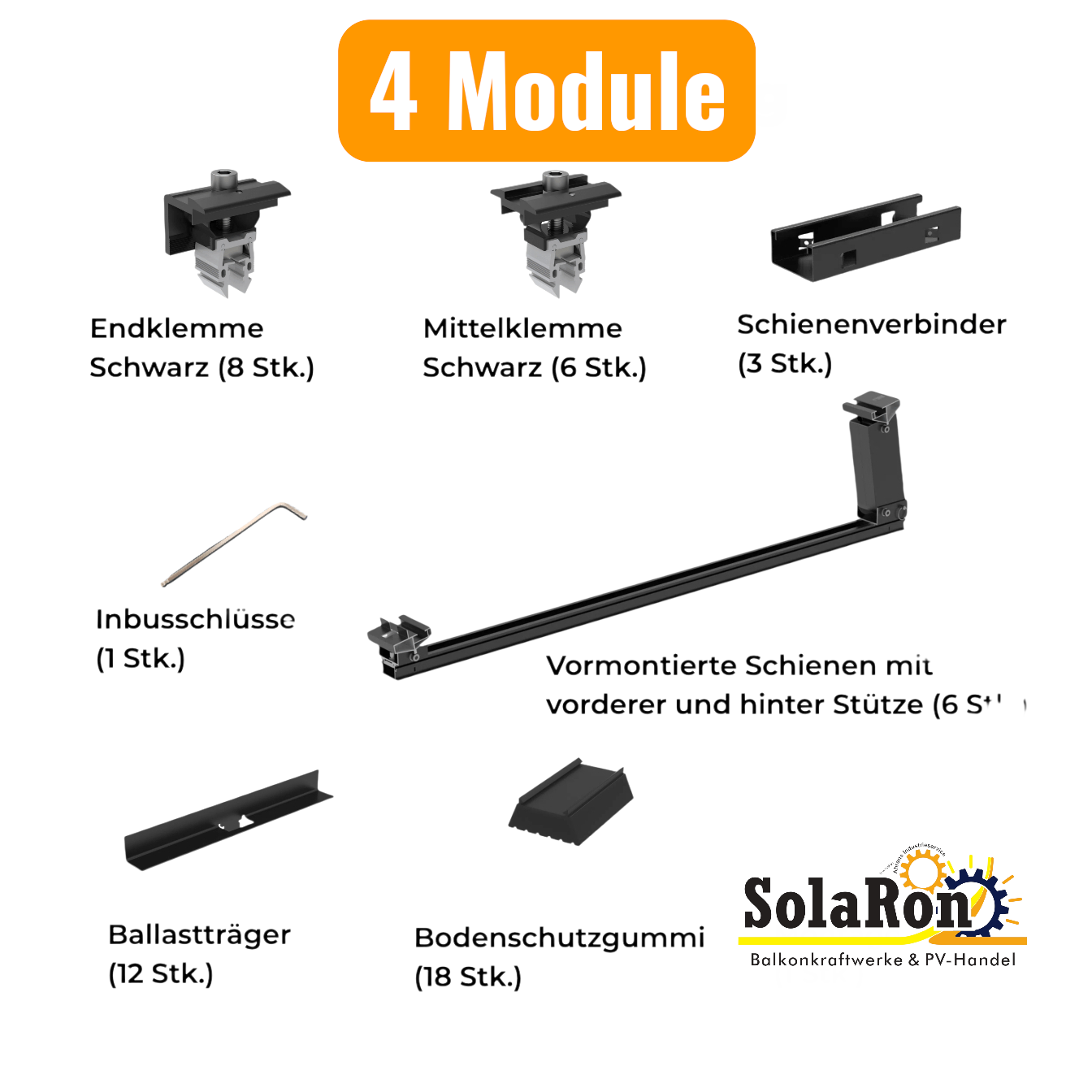PreFix Montage-Set Flachdach, für 2 oder 4 PV-Module, schwarze Farbe