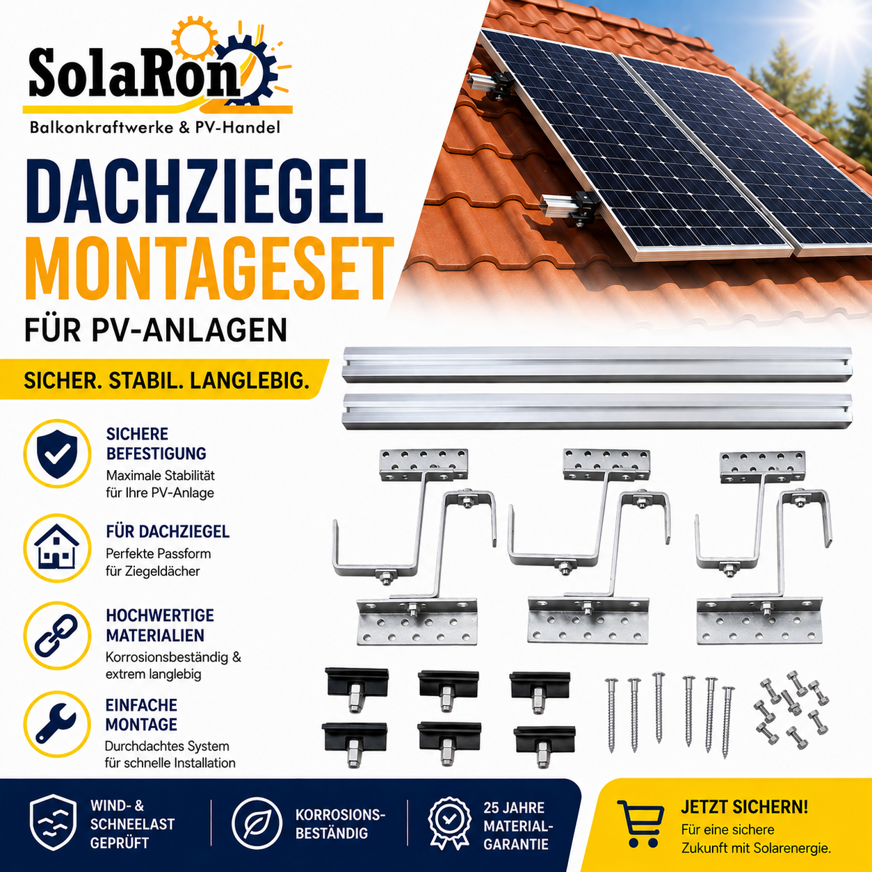 Dachpfannen Montageset für PV-Module senkrechte Montage