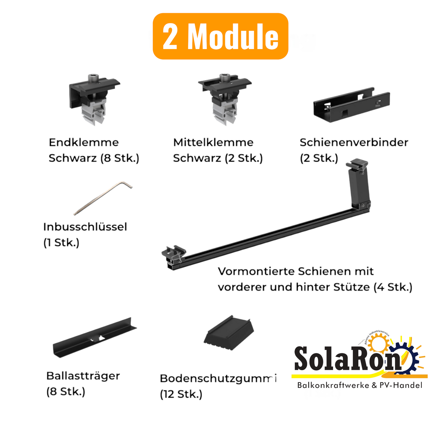 PreFix Montage-Set Flachdach, für 2 oder 4 PV-Module, schwarze Farbe