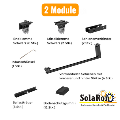 PreFix Montage-Set Flachdach, für 2 oder 4 PV-Module, schwarze Farbe
