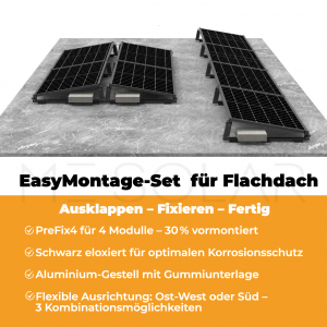 PreFix Montage-Set Flachdach, für 2 oder 4 PV-Module, schwarze Farbe